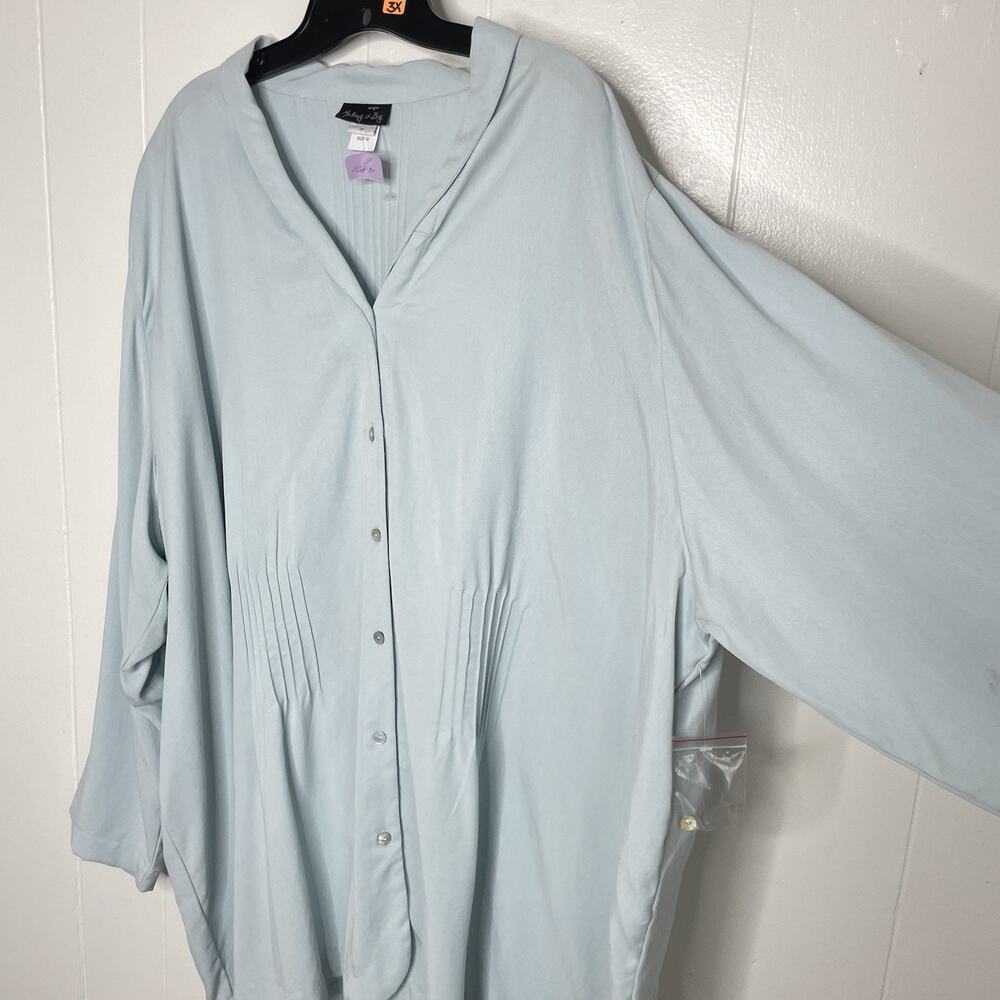 Making‎ It Big Womens Blouse Button 3X Blue Minimalist Easy Fit Pin Tuck Flowy - Picture 6 of 11